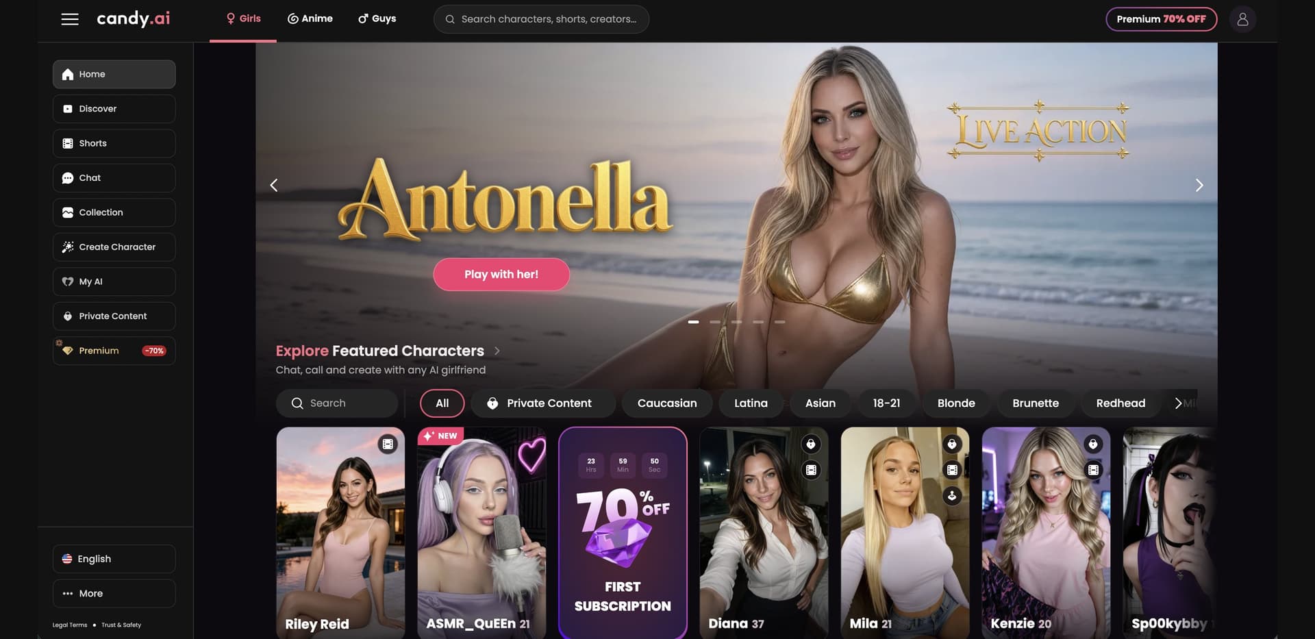 Candy AI interface screenshot: Polished companion app with images and voice